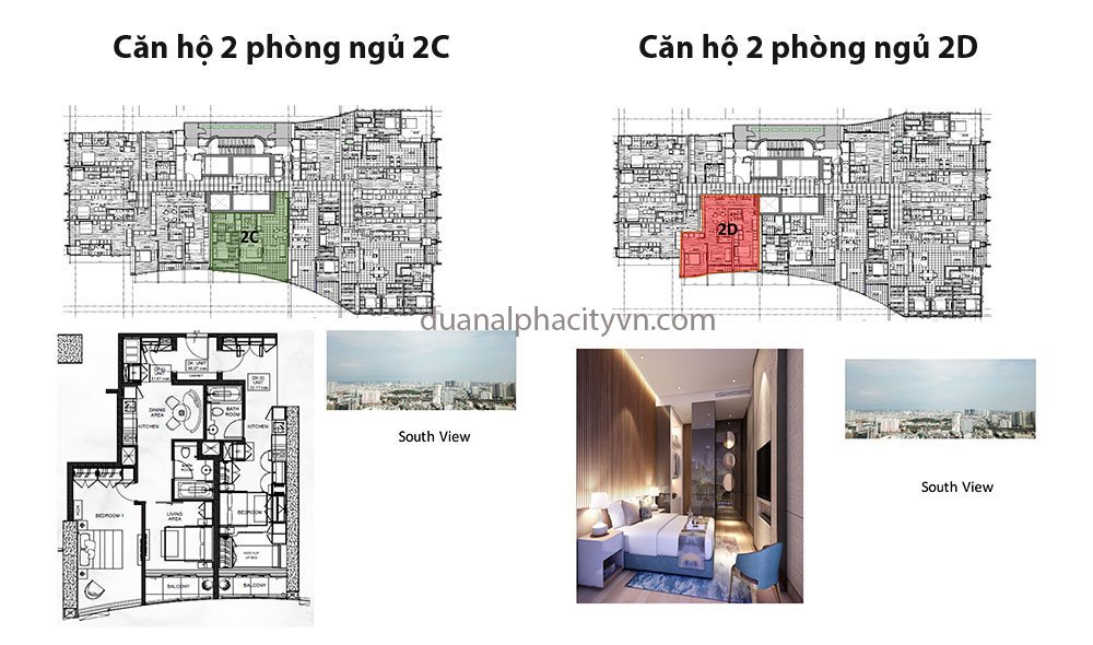 Thiết kế căn hộ 2 phòng ngủ 2C và 2D