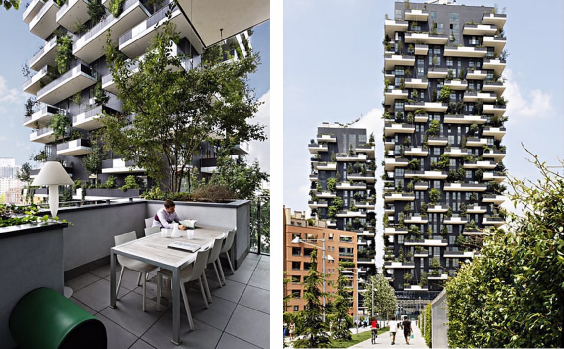Toàn bộ các tòa nhà đều được phủ xanh bởi cây và hoa để tạo một môi trường sống trong lành
